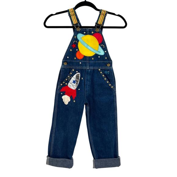 Marsha x Oshkosh B'gosh Vintage Overalls Space Theme Denim Blue Size 6 - Picture 1 of 15